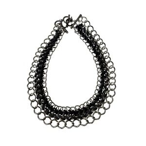 Chunky Chain Toggle Necklace Black Beaded Rhinestone Statement‎ Choker